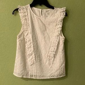 Allison New York eyelet lace cotton sleeveless blouse top ruffled size S white